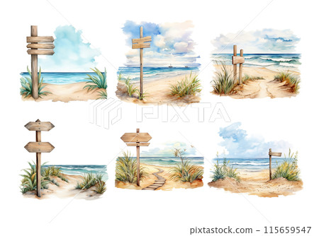 Cute watercolor painting style illustration of Road to Beach, isolated on white background 115659547