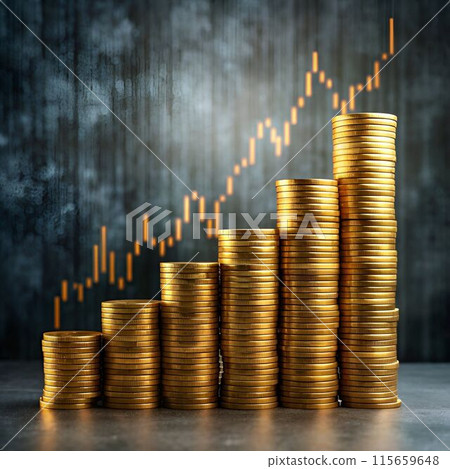 step of coins stacks with financial graph 115659648