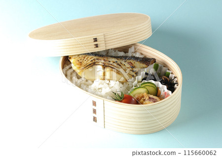 Grilled cod in a bento box 115660062