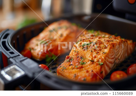 Herb crusted salmon in an air fryer Herb crusted salmon in an air fryer 115660089
