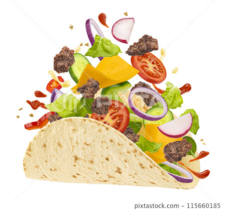 Doner kebab, falling beef shawarma ingredients isolated on white background 115660185