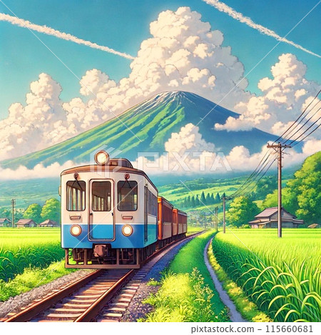 A summer train running through the countryside... - Stock Illustration ...