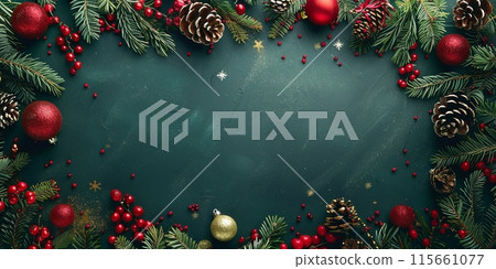 Christmas background with red and green decorations. Ideal for festive projects. Christmas background with red and green decorations. Ideal for festive projects. 115661077