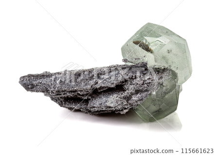 Macro stone Fluorite mineral on white background 115661623