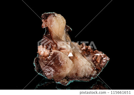 Macro of a stone Albite mineral on a black background Macro of a stone Albite mineral on a black background 115661651