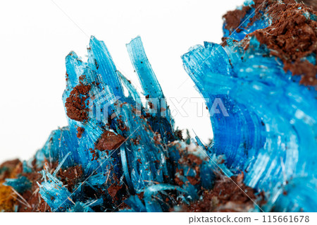Macro of stone Chalcanthite mineral on white background Macro of stone Chalcanthite mineral on white background 115661678