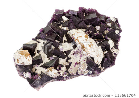 Macro stone mineral Fluorite on a white background 115661704