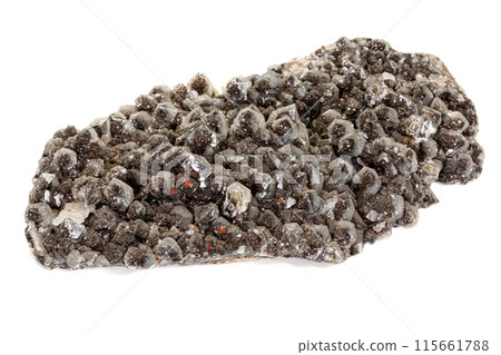 Macro of a stone Ilvaite mineral on a white background 115661788
