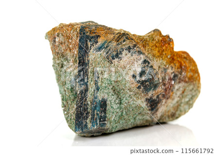 Macro stone mineral Diopside Calcite Magnetite on a white background 115661792