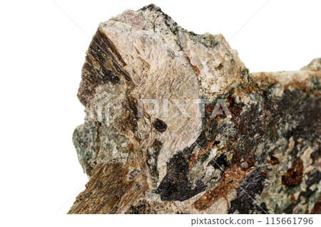 Macro stone mineral Actinolite on a white background 115661796