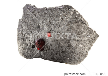 Macro mineral stone Garnet in rock on a white background Macro mineral stone Garnet in rock on a white background 115661858