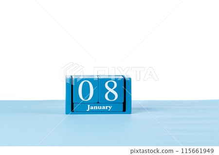 Wooden calendar January 08 on a white background Wooden calendar January 08 on a white background 115661949
