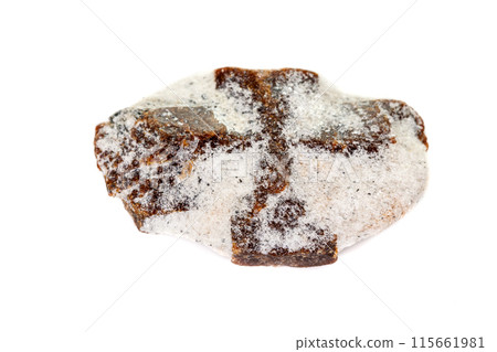 macro mineral stone Staurolite on a white background 115661981