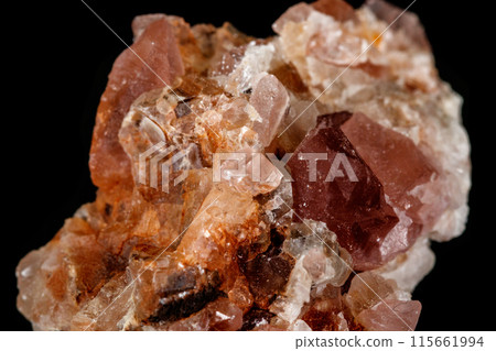 Macro mineral stone Pink Amethyst on a black background 115661994