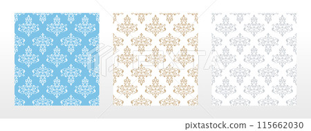 Wallpapers in the style of Baroque. Seamless vector backgrounds. Set of colored floral ornaments. Graphic patterns for fabric, wallpaper, packaging. Ornate Damask flower ornaments 115662030