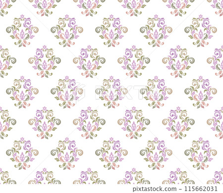 Wallpaper in the style of Baroque. Seamless vector background. Colored floral ornament. Graphic pattern for fabric, wallpaper, packaging. Ornate Damask flower ornament 115662031