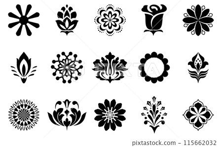 Flowers icon set. Flowers isolated on transparent background. Flowers in modern simple. Cute round flower plant nature collection. Vector illustrator Flowers icon set. Flowers isolated on transparent background. Flowers in modern simple. Cute round flower plant nature collection. Vector illustrator 115662032