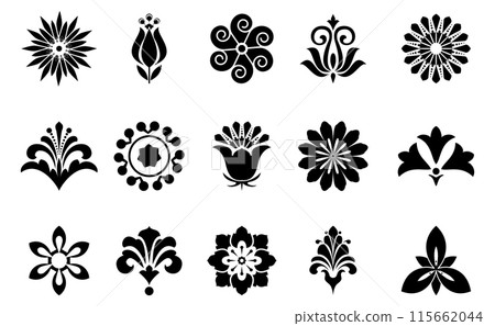 Flowers icon set. Flowers isolated on transparent background. Flowers in modern simple. Cute round flower plant nature collection. Vector illustrator Flowers icon set. Flowers isolated on transparent background. Flowers in modern simple. Cute round flower plant nature collection. Vector illustrator 115662044