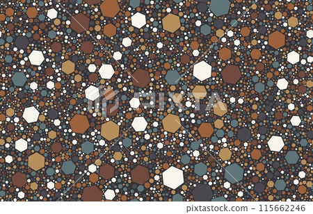 Hexagon terrazzo marble stone tile, terazzo honeycomb mosaic floor, terazo texture pattern background. Vector italian terrazzo floor or wall tile seamless pattern with hexagon dark color rock pieces 115662246
