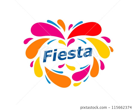 Fiesta holiday party symbol for fun carnival or entertainment event, vector emblem. Firework confetti of colors splash symbol of festival or celebration party, music fest and holiday fiesta carnival 115662374