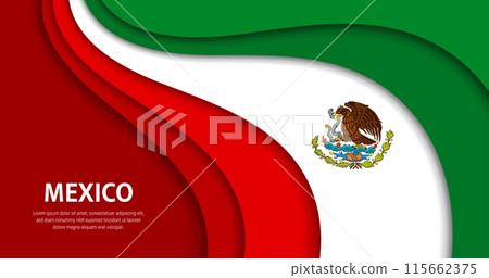 Viva Mexico, Independence day banner with paper cut national flag and coat of arms, vector background. Mexican holiday or Independence day celebration and fiesta party, Mexico flag in papercut layers 115662375