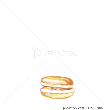 One yellow macaroon isolated on white background. Watercolor hand drawn illustration. Traditional French macaron biscuits 115662802