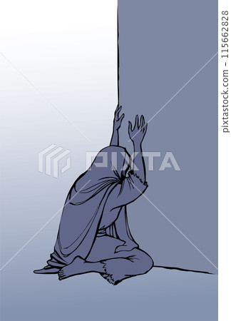 Vector drawing. Woman crying at the wall Vector drawing. Woman crying at the wall 115662828