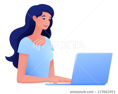 Woman Using Laptop Computer Cartoon Illustration Woman Using Laptop Computer Cartoon Illustration 115662953