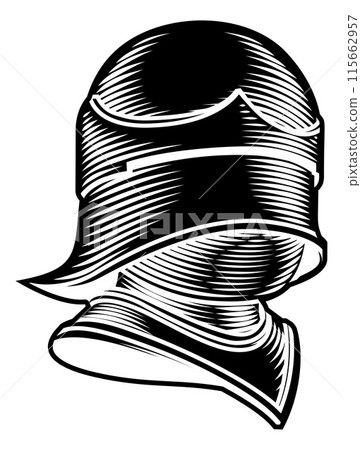 Knight Helm Medieval Helmet Vintage Woodcut Style 115662957