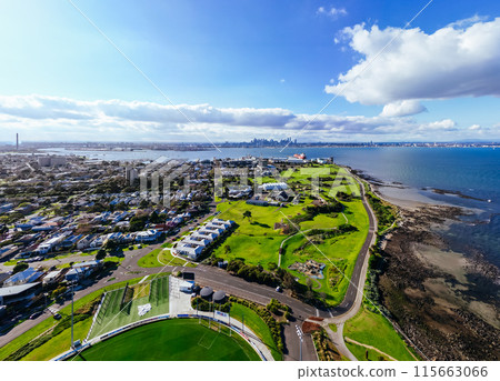 Aerial view over Williamstown in Australia 115663066