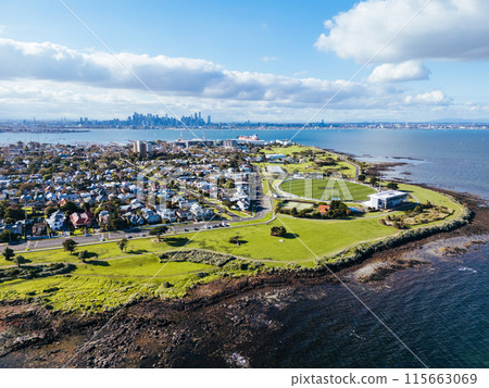 Aerial view over Williamstown in Australia Aerial view over Williamstown in Australia 115663069