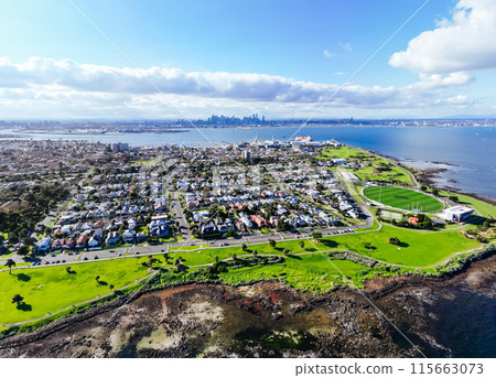 Aerial view over Williamstown in Australia 115663073