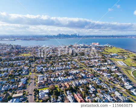 Aerial view over Williamstown in Australia 115663075
