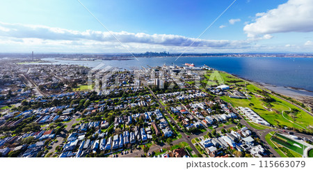 Aerial view over Williamstown in Australia Aerial view over Williamstown in Australia 115663079