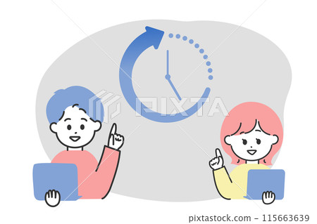 巧妙地節省時間和提高效率的男人和女人的插圖 115663639
