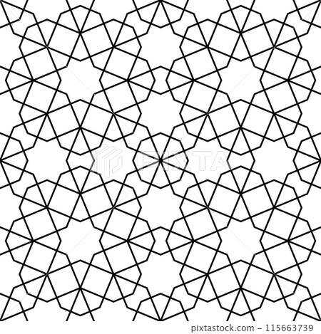 Seamless geometric ornament based on traditional islamic art. Black and white. Seamless geometric ornament based on traditional islamic art. Black and white. 115663739