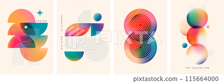 Abstract Geometric Linear background design collection. Bauhaus modern design, printable posters 115664000