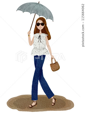 一個打陽傘的女人的插圖 115664062