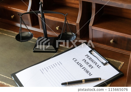 Legal Personal Injury Claim Form with Scales of Justice. Legal Personal Injury Claim Form with Scales of Justice. 115665076