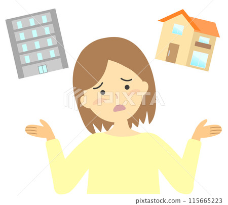 Illustration material of a woman worried about a detached house and an apartment 115665223