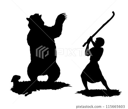 Vector drawing. An angry bear stands and growls 115665603