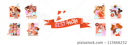 Mother and Child Playing and Having Fun Together Enjoying Activity Vector Set 115666252