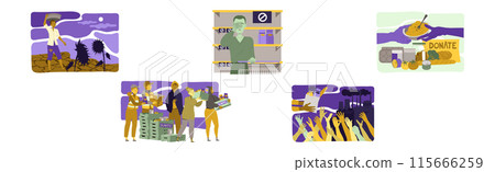 Food Crisis and Shortage with People Suffering in Economic Downfall Vector Set Food Crisis and Shortage with People Suffering in Economic Downfall Vector Set 115666259