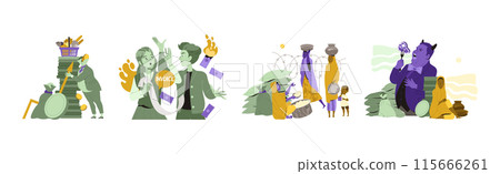 Food Crisis and Shortage with People Suffering in Economic Downfall Vector Set 115666261