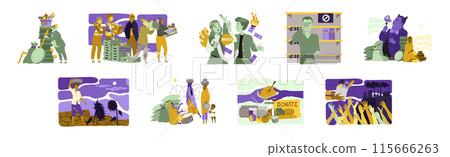 Food Crisis and Shortage with People Suffering in Economic Downfall Vector Set Food Crisis and Shortage with People Suffering in Economic Downfall Vector Set 115666263