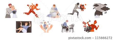 Stressed People Character Feeling Sadness and Loneliness Depressed Vector Set Stressed People Character Feeling Sadness and Loneliness Depressed Vector Set 115666272