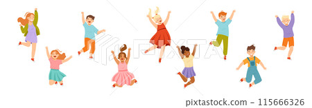 Jumping Kids Feeling Happiness and Excitement... - Stock Illustration ...