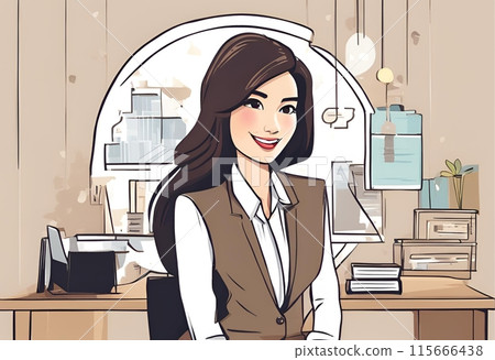 Operator cheerfully answering customer calls.Cartoon Retro Abstract art.AI Generated 115666438