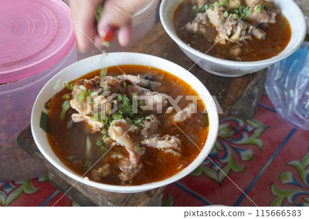 Soto Mata Sapi Madura is a unique Indonesian soup featuring braised cow eyes. 115666583