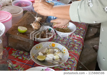 Soto Mata Sapi Madura is a unique Indonesian soup featuring braised cow eyes. Soto Mata Sapi Madura is a unique Indonesian soup featuring braised cow eyes. 115666586